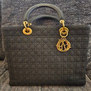 Lady dior medium nylon top handle bag